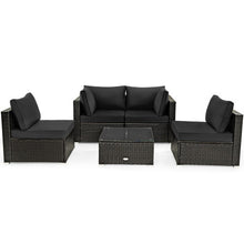 Load image into Gallery viewer, 5 Pieces Cushioned Patio Rattan Furniture Set with Glass Table-Black
