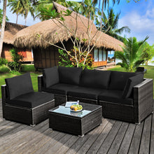 Load image into Gallery viewer, 5 Pieces Cushioned Patio Rattan Furniture Set with Glass Table-Black
