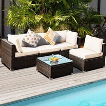 Load image into Gallery viewer, 5 Pieces Cushioned Patio Rattan Furniture Set with Glass Table-White

