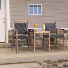 Load image into Gallery viewer, 2-Seat Patio Rattan Acacia Wood Table with Umbrella Hole
