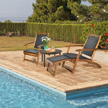 Load image into Gallery viewer, Patio Rattan Folding Lounge Chair with Acacia Wooden Frame Retractable Footrest
