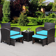 Load image into Gallery viewer, 5 Pieces Patio Rattan Furniture Set with Ottoman and Tempered Glass Coffee Table-Turquoise
