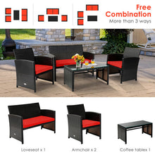 Load image into Gallery viewer, 4 Pieces Patio Rattan Cushioned Furniture Set-Red
