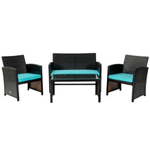 Load image into Gallery viewer, 4 Pieces Patio Rattan Cushioned Furniture Set-Turquoise
