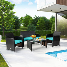 Load image into Gallery viewer, 4 Pieces Patio Rattan Cushioned Furniture Set-Turquoise
