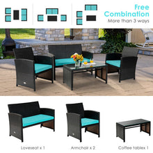 Load image into Gallery viewer, 4 Pieces Patio Rattan Cushioned Furniture Set-Turquoise

