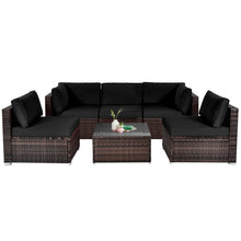 Load image into Gallery viewer, 6 Pieces Patio Rattan Furniture Set with Cushions and Glass Coffee Table-Black
