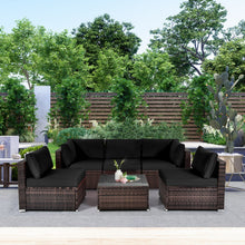 Load image into Gallery viewer, 6 Pieces Patio Rattan Furniture Set with Cushions and Glass Coffee Table-Black
