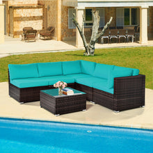 Load image into Gallery viewer, 6 Pieces Patio Rattan Furniture Set with Cushions and Glass Coffee Table-Turquoise

