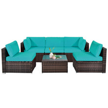 Load image into Gallery viewer, 6 Pieces Patio Rattan Furniture Set with Cushions and Glass Coffee Table-Turquoise
