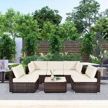 Load image into Gallery viewer, 6 Pieces Patio Rattan Furniture Set with Cushions and Glass Coffee Table-White
