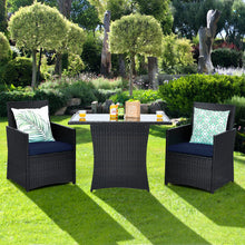 Load image into Gallery viewer, 3 Pieces Patio Rattan Furniture Set with Cushion and Sofa Armrest-Navy
