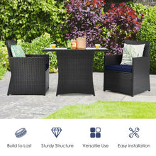 Load image into Gallery viewer, 3 Pieces Patio Rattan Furniture Set with Cushion and Sofa Armrest-Navy
