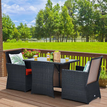 Load image into Gallery viewer, 3 Pieces Patio Rattan Furniture Set with Cushion and Sofa Armrest-Red
