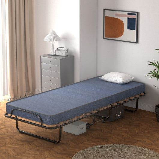 Portable Folding Bed with Foam Mattress and Sturdy Metal Frame Made in Italy-Navy