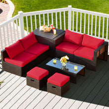 Load image into Gallery viewer, 8 Pieces Patio Space-Saving Rattan Furniture Set with Storage Box and Waterproof Cover-Red
