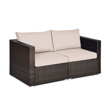 Load image into Gallery viewer, 2PCS Patio Rattan Sectional Conversation Sofa Set-Beige
