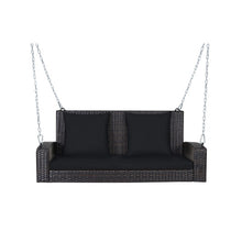 Load image into Gallery viewer, 2-Person Patio Rattan Porch Swing with Cushions-Black

