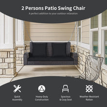 Load image into Gallery viewer, 2-Person Patio Rattan Porch Swing with Cushions-Black
