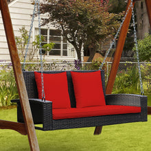 Load image into Gallery viewer, 2-Person Patio Rattan Porch Swing with Cushions-Red
