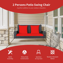Load image into Gallery viewer, 2-Person Patio Rattan Porch Swing with Cushions-Red
