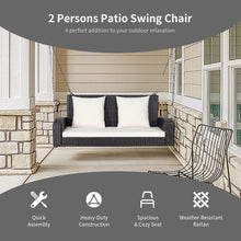 Load image into Gallery viewer, 2-Person Patio Rattan Porch Swing with Cushions-White
