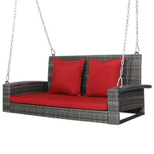 Load image into Gallery viewer, 2-Person Patio PE Wicker Hanging Porch Swing Bench Chair Cushion 800 Pounds-Red
