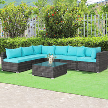 Load image into Gallery viewer, 7 Pieces Patio Rattan Furniture Set with Sectional Sofa Cushioned-Turquoise
