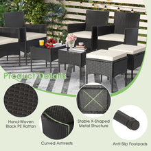 Load image into Gallery viewer, 8 Pieces Patio Wicker Conversation Set with 2 Coffee Tables and 2 Ottomans
