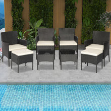 Load image into Gallery viewer, 8 Pieces Patio Wicker Conversation Set with 2 Coffee Tables and 2 Ottomans

