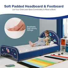Load image into Gallery viewer, Kids Twin Size Upholstered Platform Bed with Rocket Pattern
