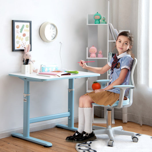 32 x 24 Inches Height Adjustable Desk with Hand Crank Adjusting for Kids-Blue