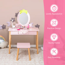 Load image into Gallery viewer, 2-in-1 Children Vanity Table Stool Set with Mirror-Pink
