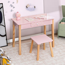 Load image into Gallery viewer, 2-in-1 Children Vanity Table Stool Set with Mirror-Pink
