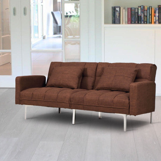 Futon Sofa Convertible Sofa Bed w/ Adjustable Armrests & Backrests