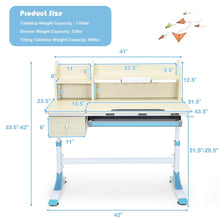 Load image into Gallery viewer, Adjustable Height Kids Study Desk Drafting Table with Bookshelf and Hutch-Blue
