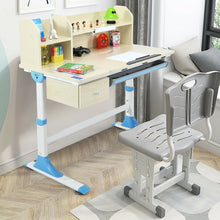 Load image into Gallery viewer, Adjustable Height Kids Study Desk Drafting Table with Bookshelf and Hutch-Blue
