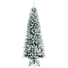 Load image into Gallery viewer, Snow-Flocked Hinged Artificial Christmas Pencil Tree with Mixed Tips-6.5 ft

