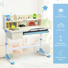 Load image into Gallery viewer, Adjustable Height Kids Study Desk Drafting Table with Bookshelf and Hutch-Blue
