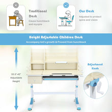 Load image into Gallery viewer, Adjustable Height Kids Study Desk Drafting Table with Bookshelf and Hutch-Blue
