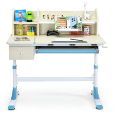 Load image into Gallery viewer, Adjustable Height Kids Study Desk Drafting Table with Bookshelf and Hutch-Blue

