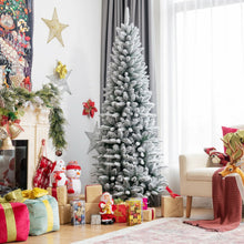 Load image into Gallery viewer, Snow-Flocked Hinged Artificial Christmas Pencil Tree with Mixed Tips-6.5 ft
