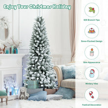Load image into Gallery viewer, Snow-Flocked Hinged Artificial Christmas Pencil Tree with Mixed Tips-6.5 ft
