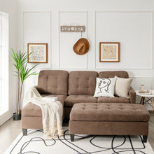 Load image into Gallery viewer, L-shaped Linen Reversible Sectional Sofa Couch with Ottoman-Coffee
