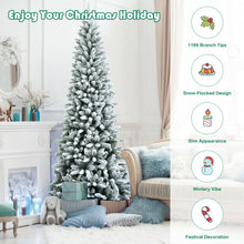 Load image into Gallery viewer, Snow-Flocked Hinged Artificial Christmas Pencil Tree with Mixed Tips-7.5 ft
