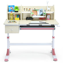 Load image into Gallery viewer, Adjustable Height Kids Study Desk Drafting Table with Bookshelf and Hutch-Pink
