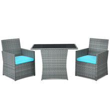 Load image into Gallery viewer, 3 Pieces Patio Rattan Furniture Set with Cushioned Armrest Sofa-Turquoise
