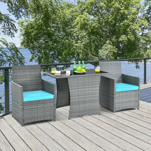Load image into Gallery viewer, 3 Pieces Patio Rattan Furniture Set with Cushioned Armrest Sofa-Turquoise
