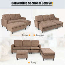 Load image into Gallery viewer, L-shaped Linen Reversible Sectional Sofa Couch with Ottoman-Coffee
