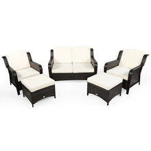 Load image into Gallery viewer, 5 Pieces Patio Rattan Sofa Set with Cushion and Ottoman-Off White
